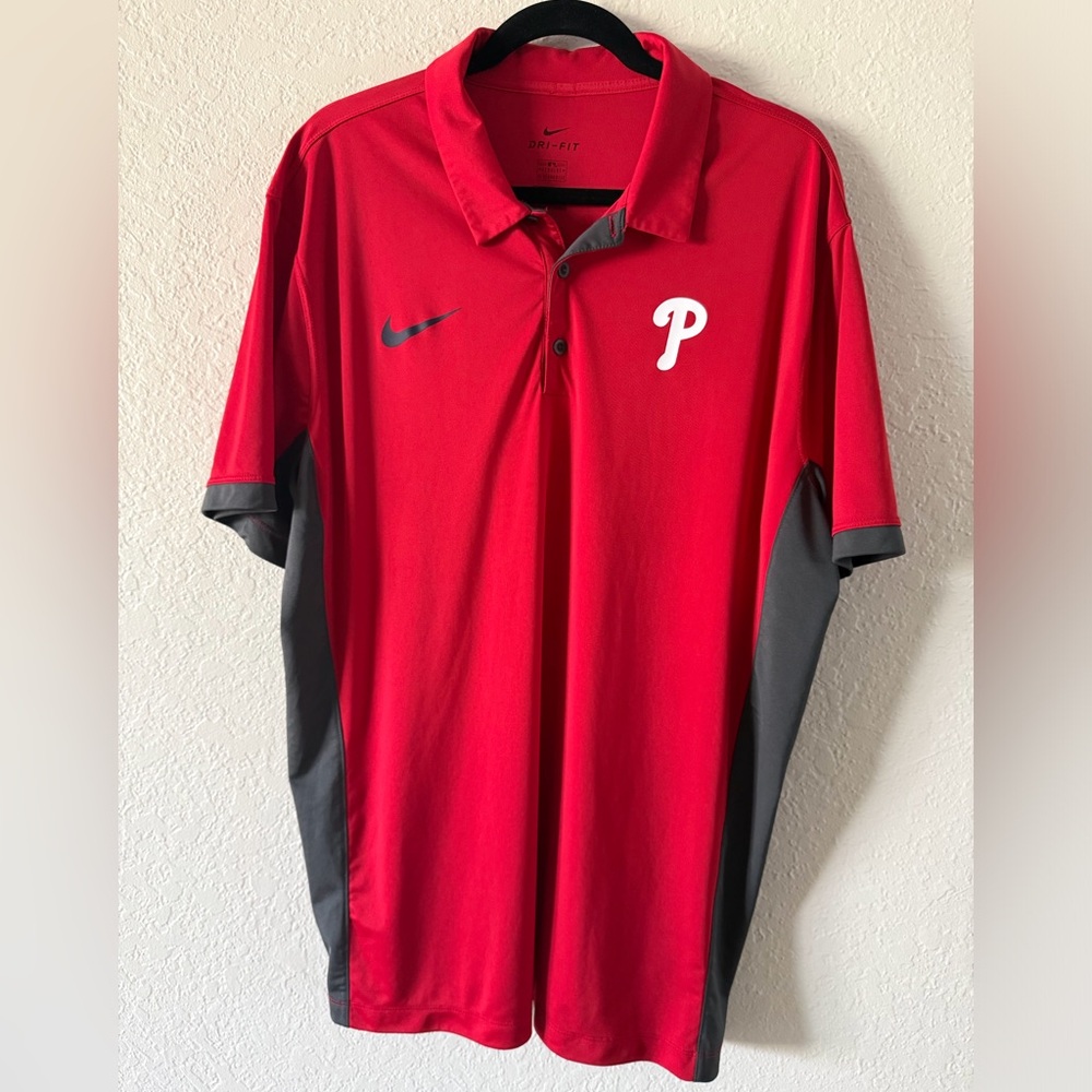 Nike Dri-Fit MLB Philadelphia Phillies Red Short Sleeve Polo Men’s XL Excellent